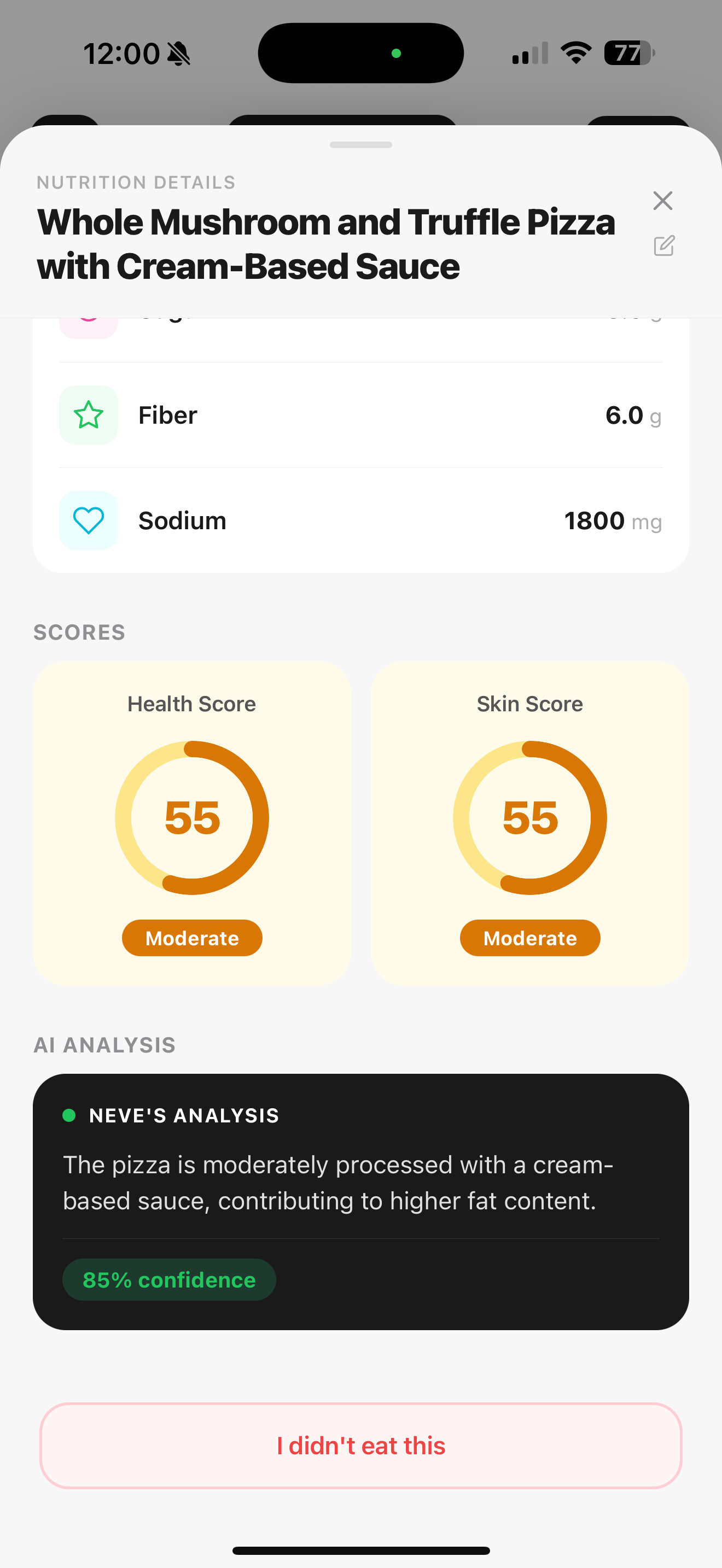 Nutrition analysis with scores